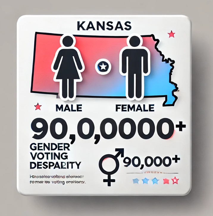 Kansas has over 90,000 more female voters than male votes